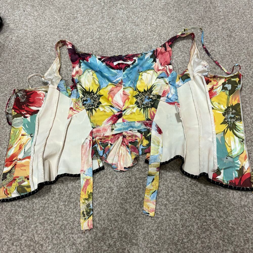 Roberto Cavalli S/S 2003 Bustier Corset Floral Abstract Denim Silk Top Vintage - Picture 10 of 12